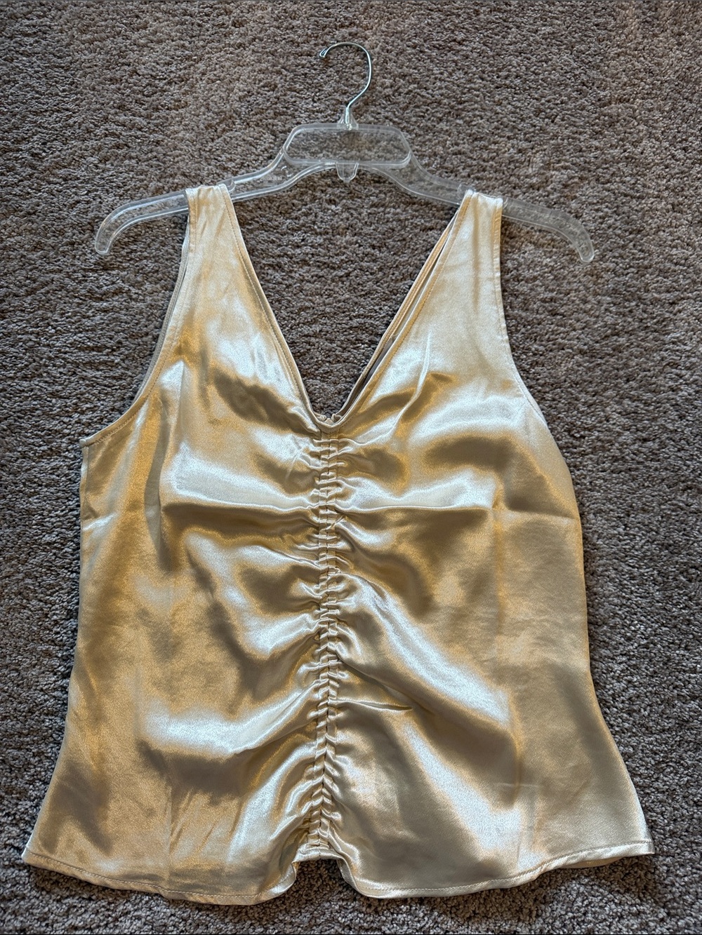 H&M Metallic Gold Ruched V-Neck Tank Top